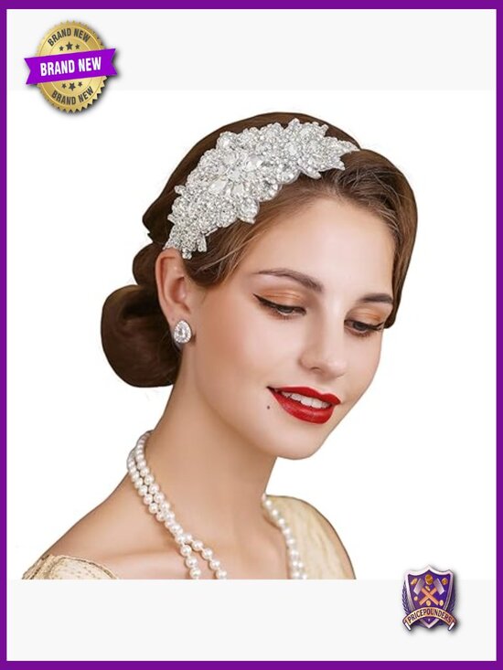 Vintage Rhinestone Flapper Headband Elastic 1920s Gatsby Party Hair Accessory main image 5